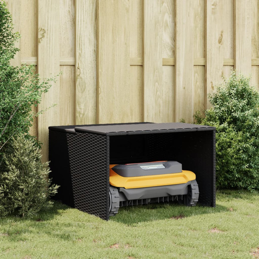 Garage Voor Robotmaaier 86X90X52/57 Cm Poly Rattan Zwart
