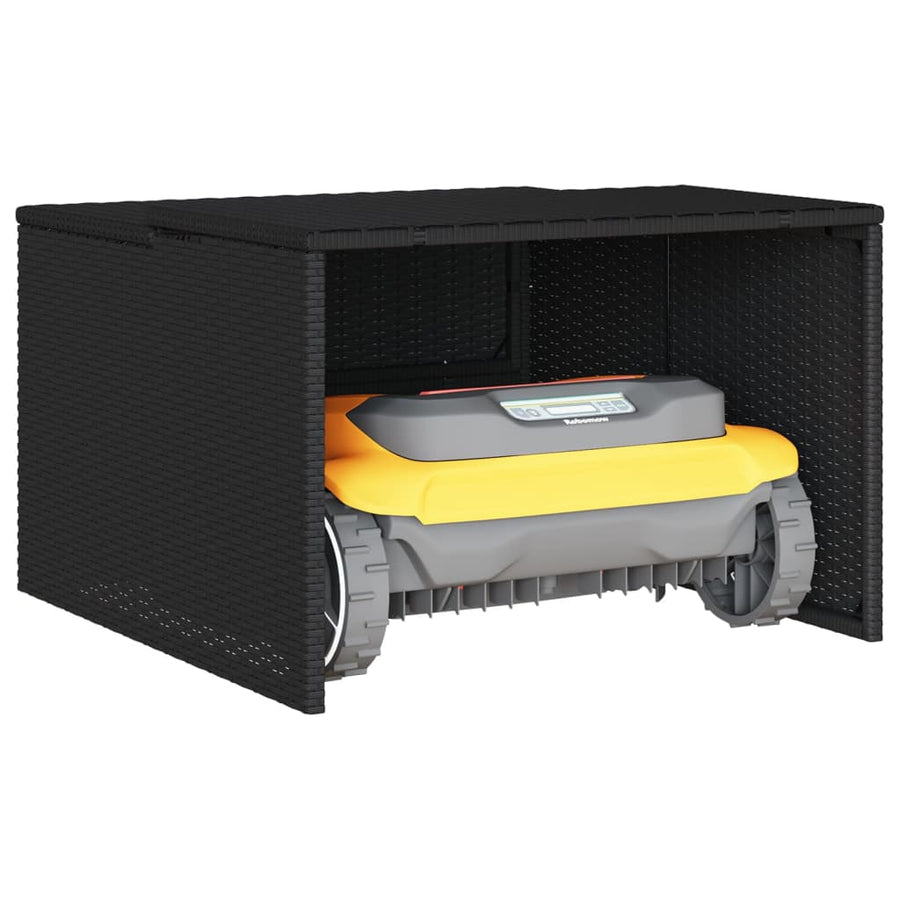 Garage Voor Robotmaaier 86X90X52/57 Cm Poly Rattan Zwart