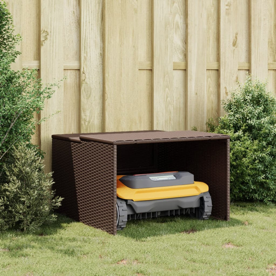 Garage Voor Robotmaaier 86X90X52/57 Cm Poly Rattan Bruin