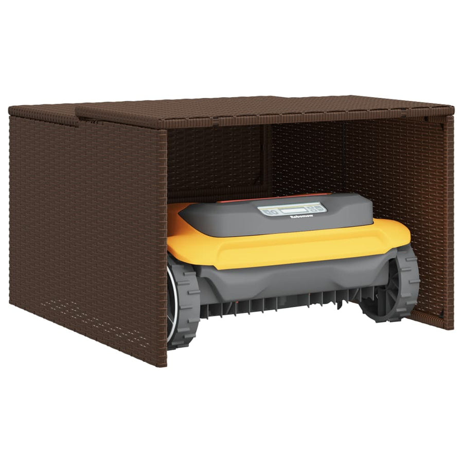 Garage Voor Robotmaaier 86X90X52/57 Cm Poly Rattan Bruin