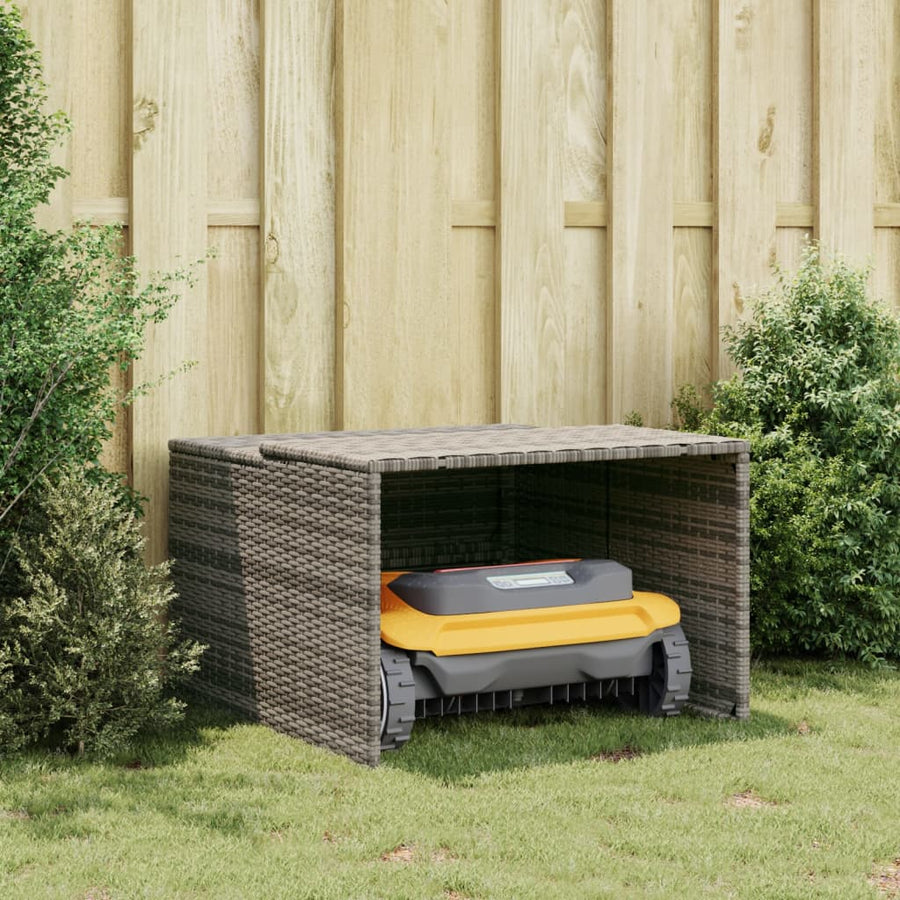 Garage Voor Robotmaaier 86X90X52/57 Cm Poly Rattan Grijs