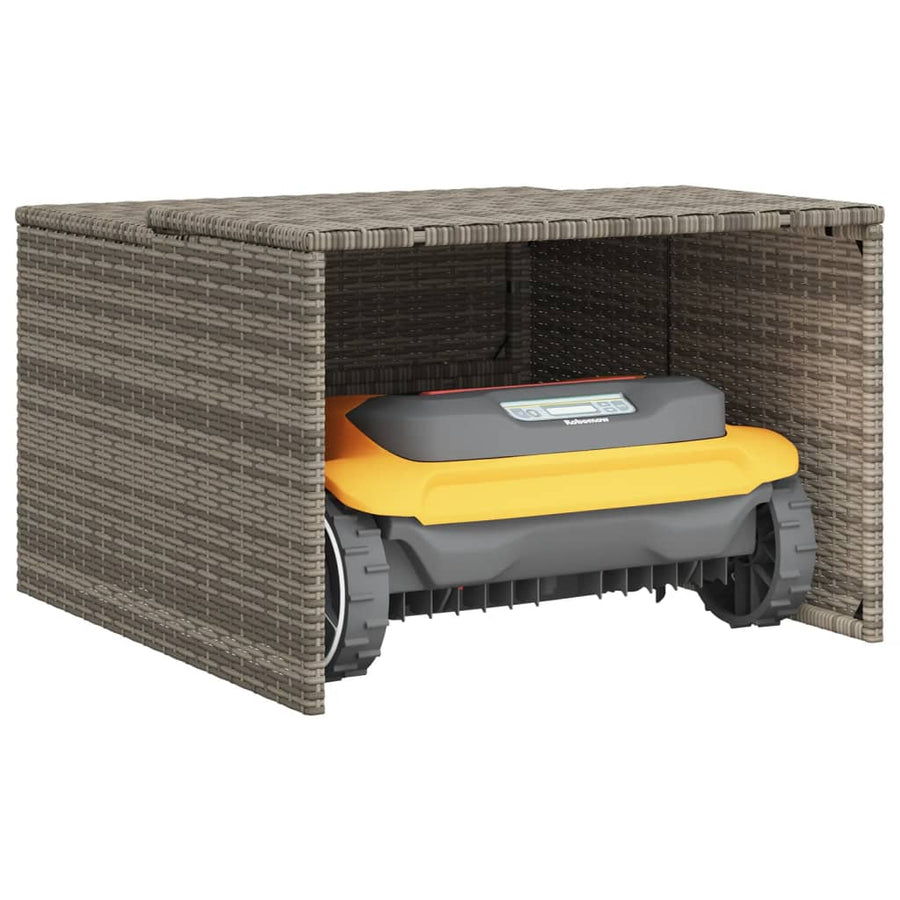 Garage Voor Robotmaaier 86X90X52/57 Cm Poly Rattan Grijs