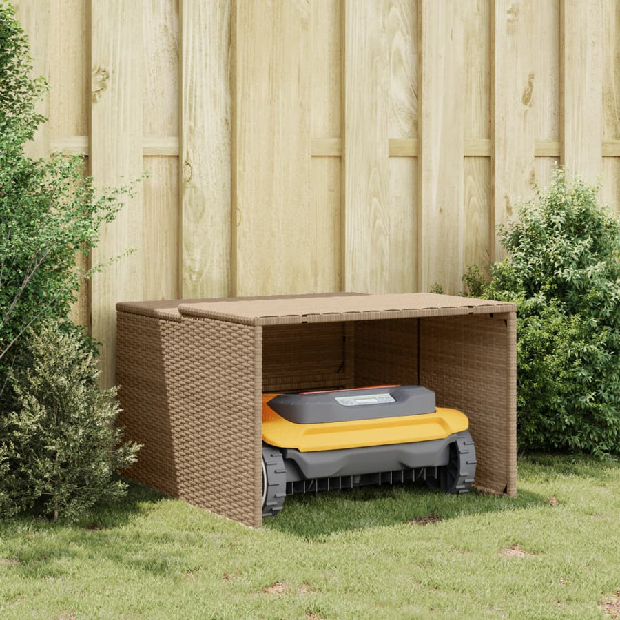 Garage voor robotmaaier 86x90x52/57 cm poly rattan beige