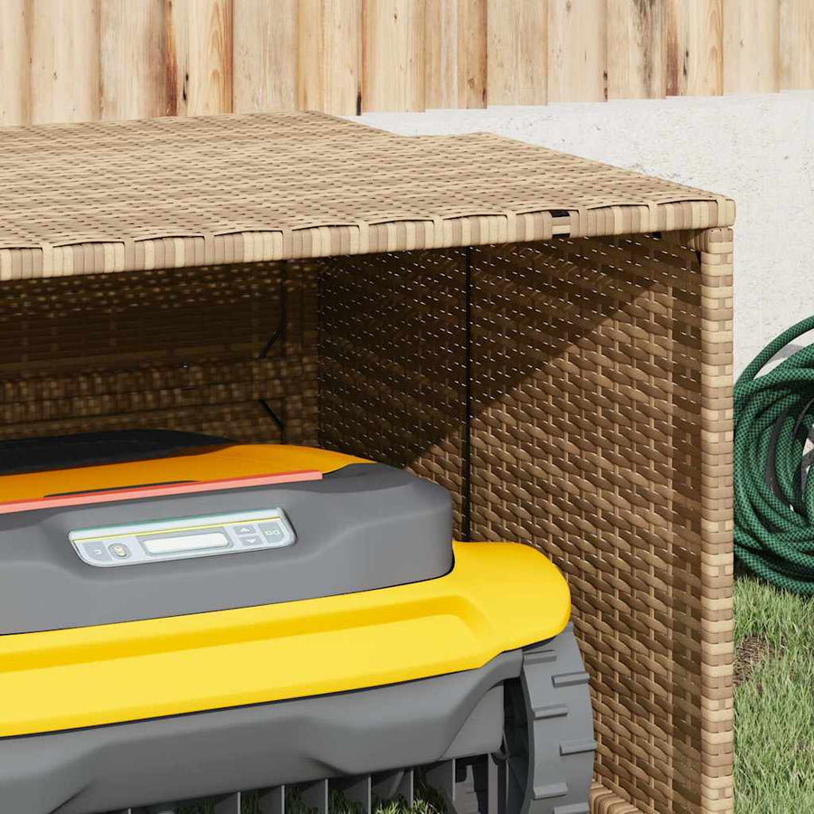 Garage voor robotmaaier 86x90x52/57 cm poly rattan beige