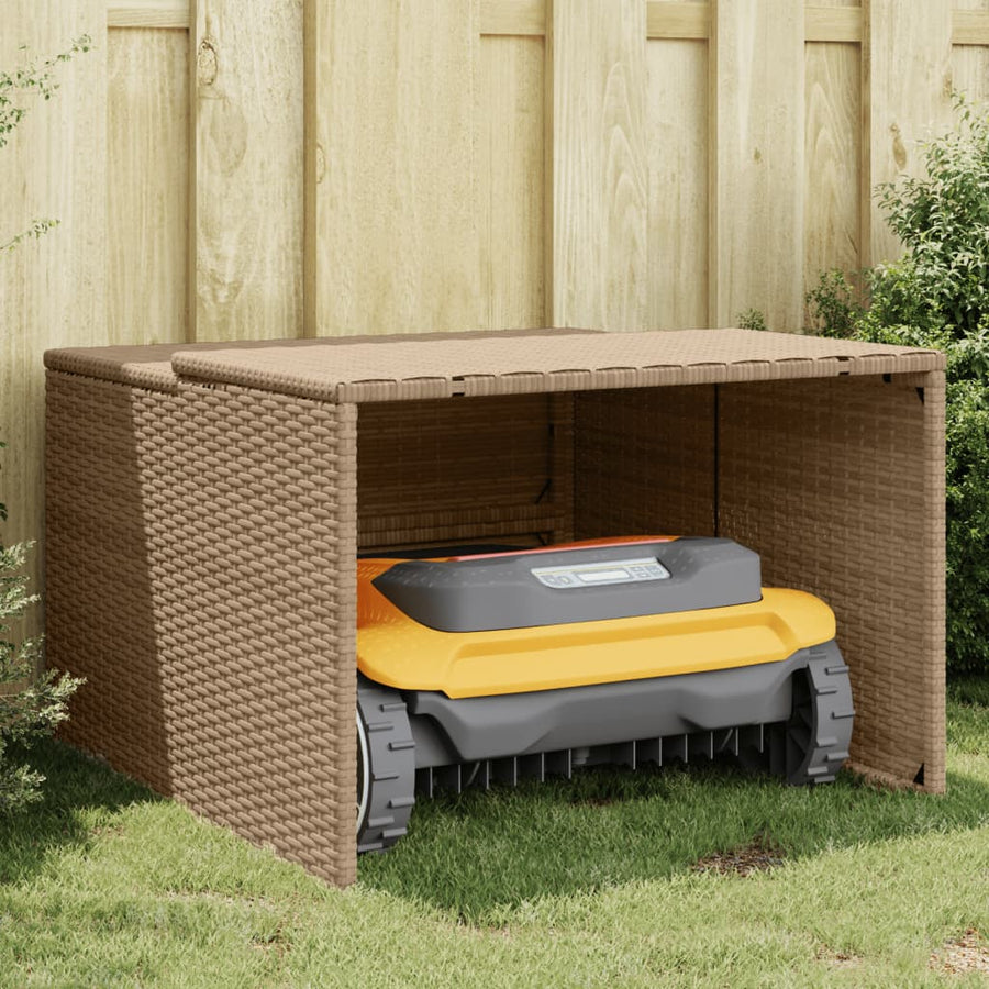 Garage voor robotmaaier 86x90x52/57 cm poly rattan beige