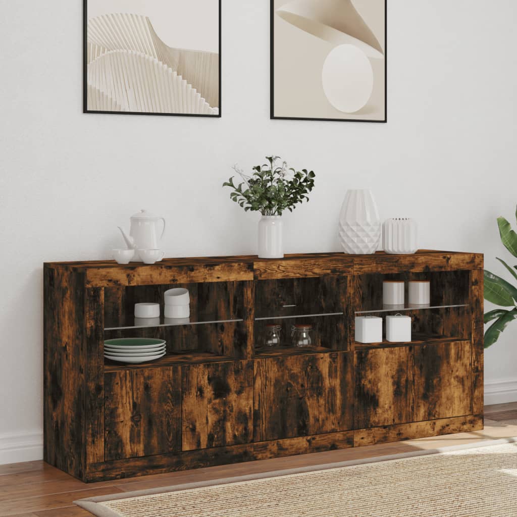 Dressoir Met Led-Verlichting 62X37X67 Cm Bruin Eiken Gerookt eiken