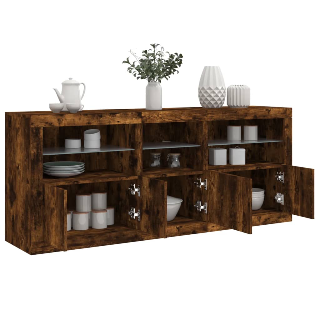 Dressoir Met Led-Verlichting 62X37X67 Cm Bruin Eiken Gerookt eiken