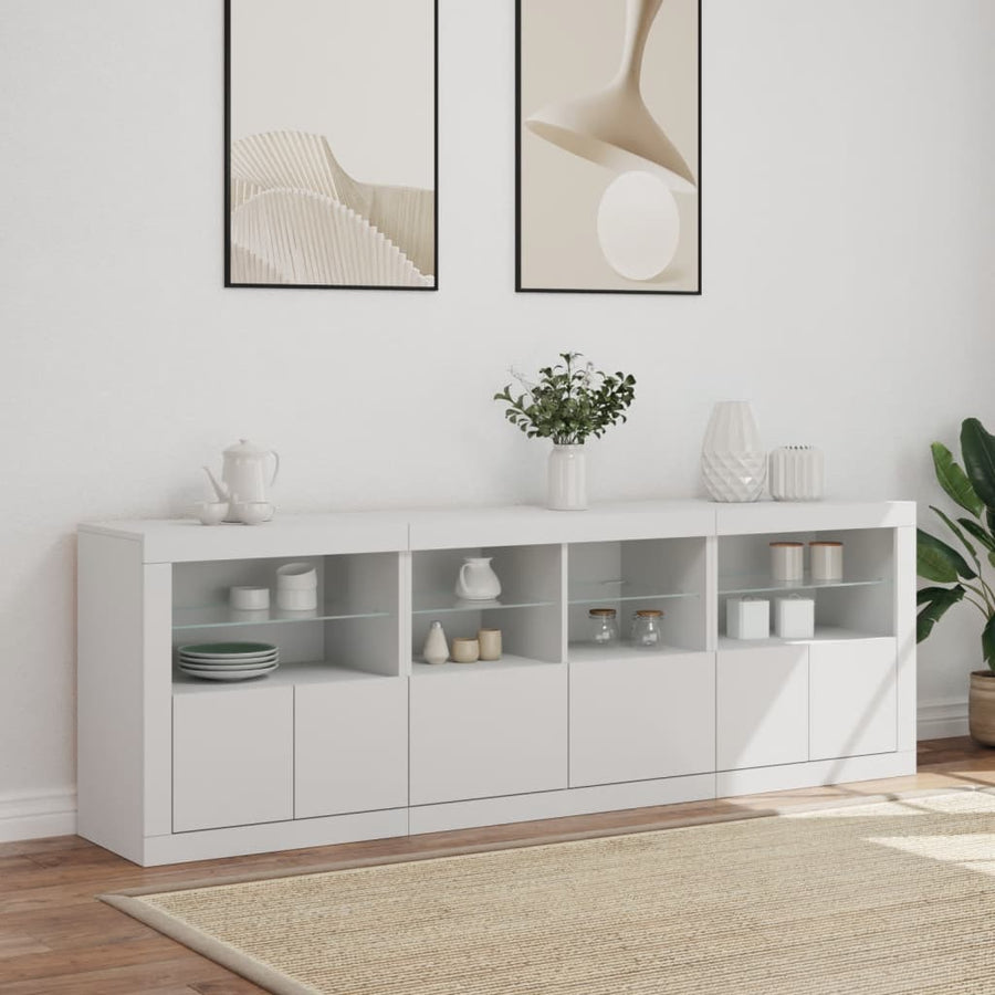 Dressoir Met Led-Verlichting 202X37X67 Cm Wit