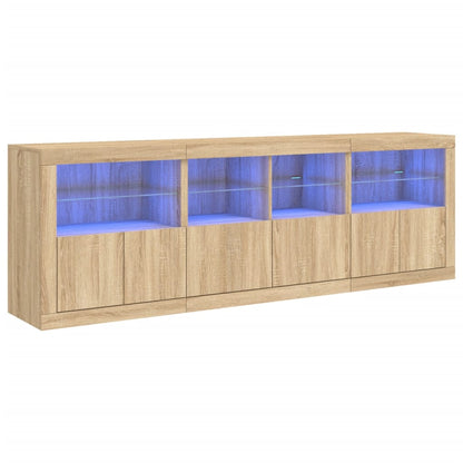 Dressoir Met Led-Verlichting 202X37X67 Cm Kleurig Sonoma eiken
