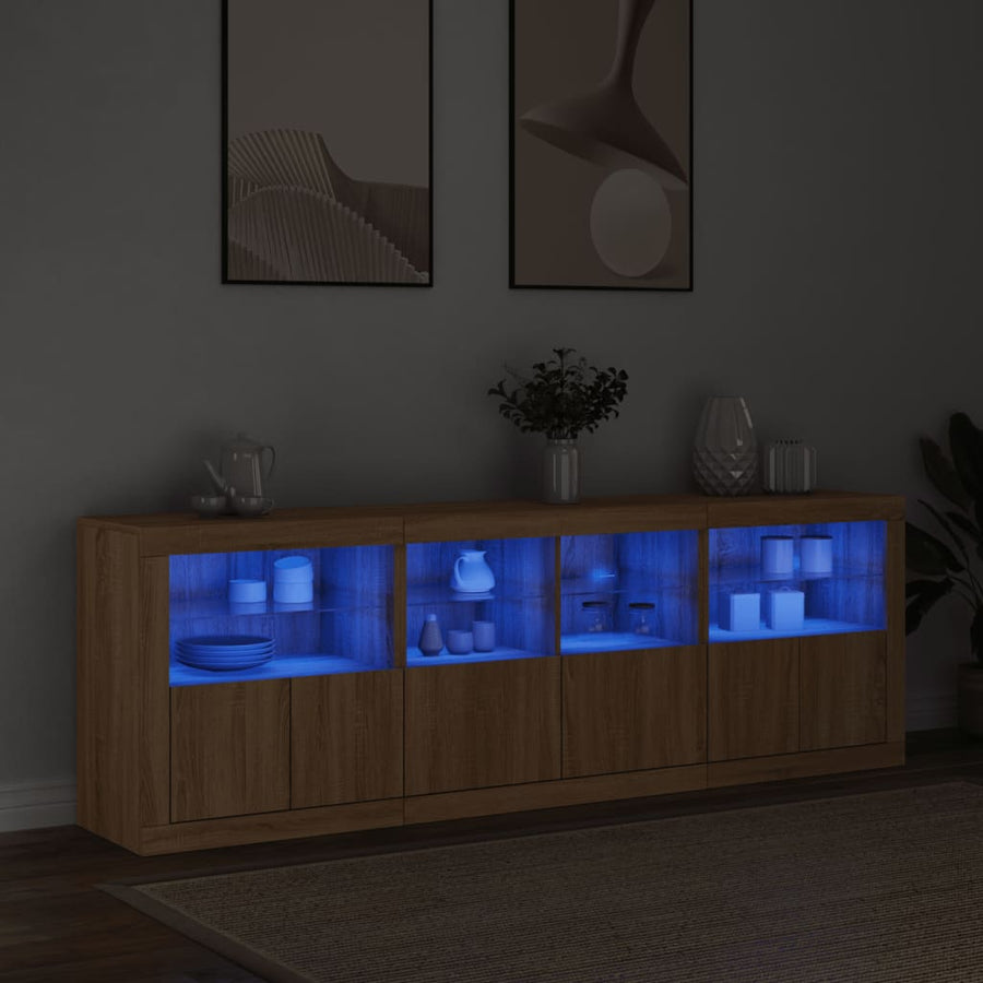 Dressoir Met Led-Verlichting 202X37X67 Cm Kleurig Sonoma eiken
