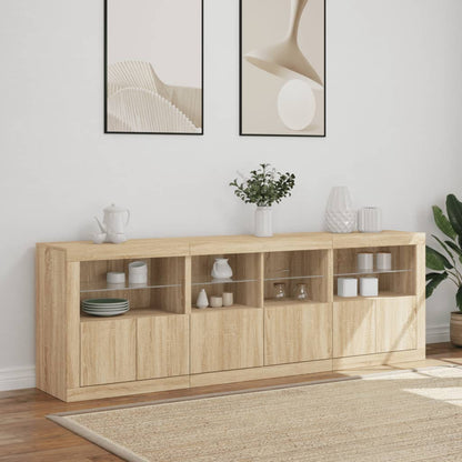 Dressoir Met Led-Verlichting 202X37X67 Cm Kleurig Sonoma eiken