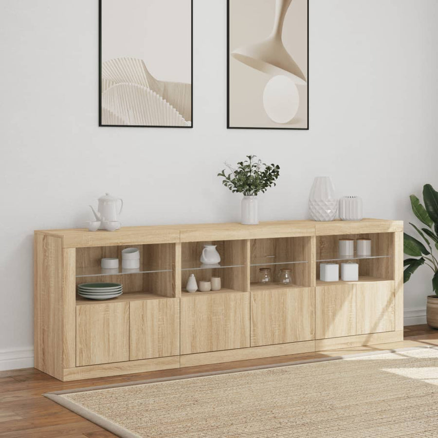 Dressoir Met Led-Verlichting 202X37X67 Cm Kleurig Sonoma eiken
