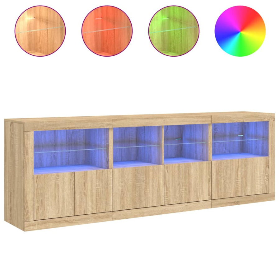 Dressoir Met Led-Verlichting 202X37X67 Cm Kleurig Sonoma eiken