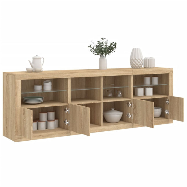 Dressoir Met Led-Verlichting 202X37X67 Cm Kleurig Sonoma eiken