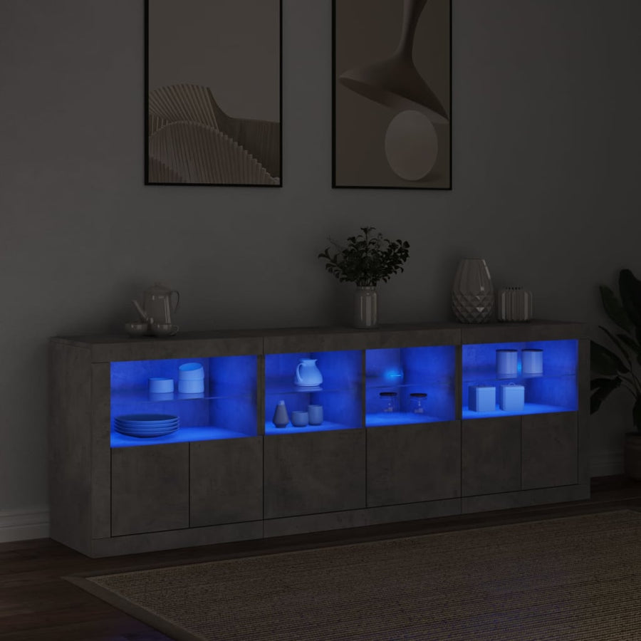 Dressoir Met Led-Verlichting 202X37X67 Cm Betongrijs