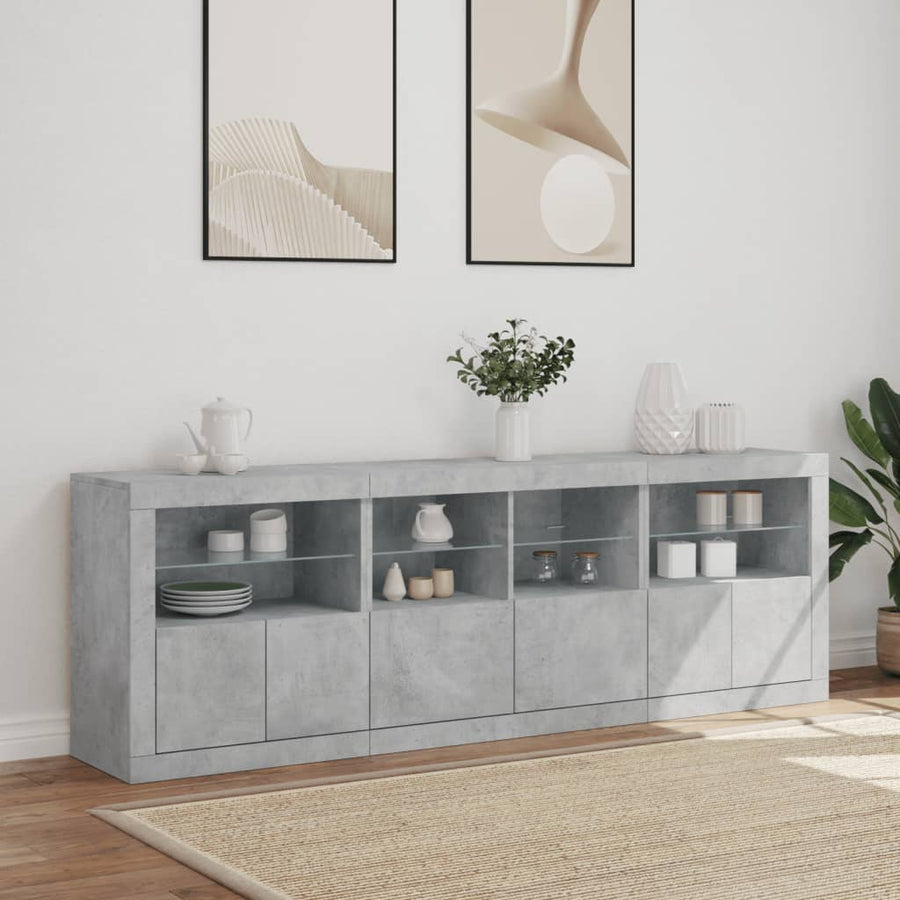 Dressoir Met Led-Verlichting 202X37X67 Cm Betongrijs