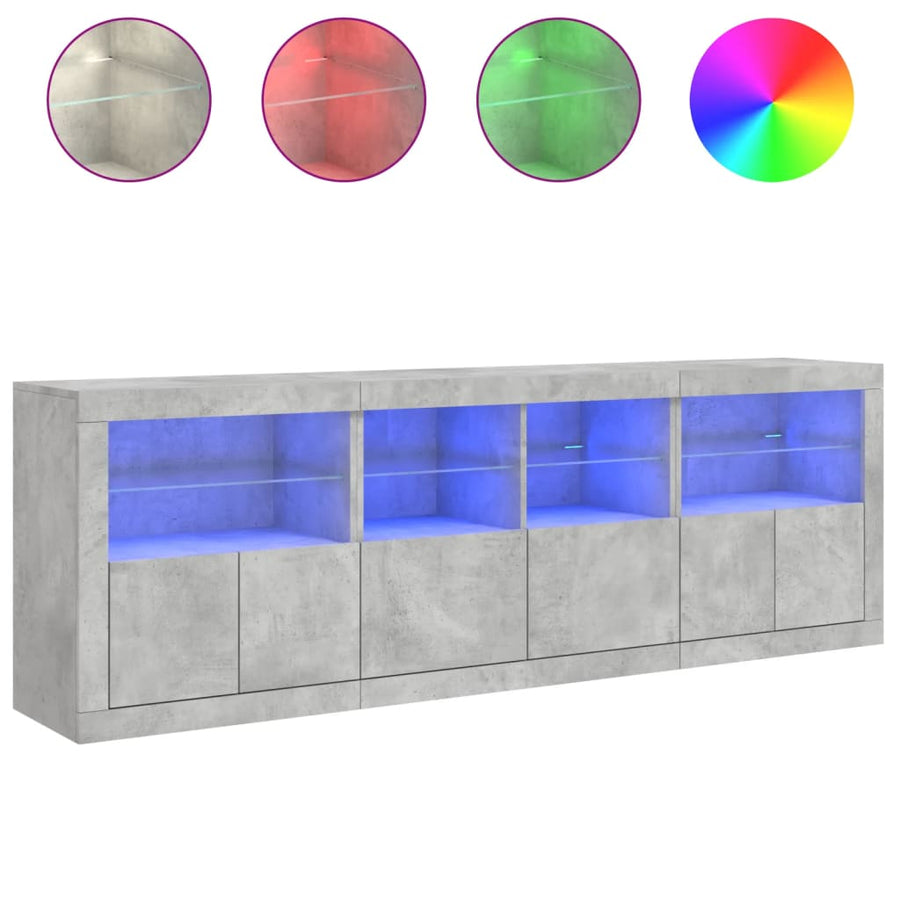 Dressoir Met Led-Verlichting 202X37X67 Cm Betongrijs