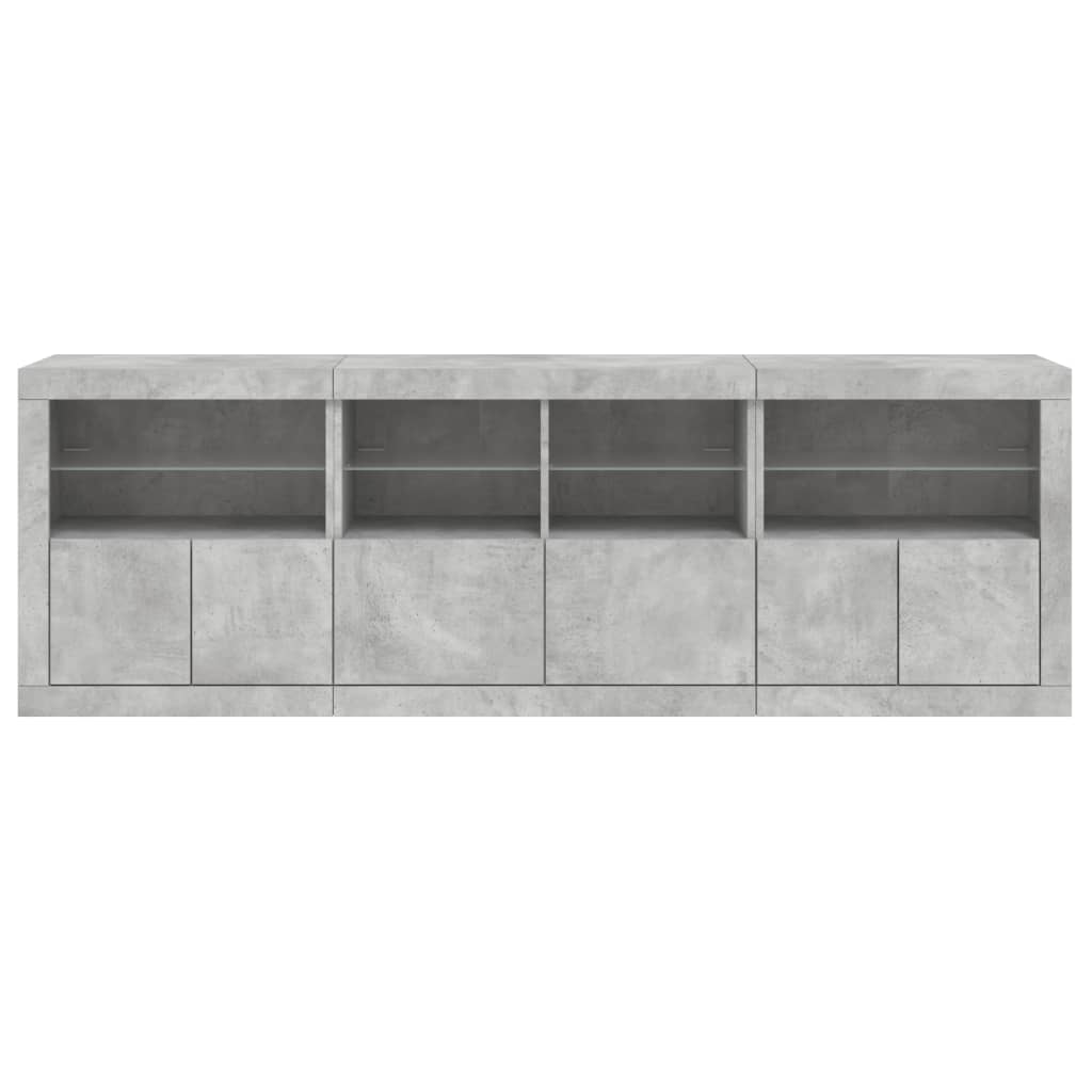 Dressoir Met Led-Verlichting 202X37X67 Cm Betongrijs