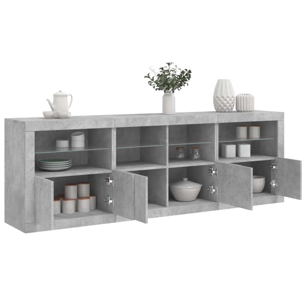 Dressoir Met Led-Verlichting 202X37X67 Cm Betongrijs