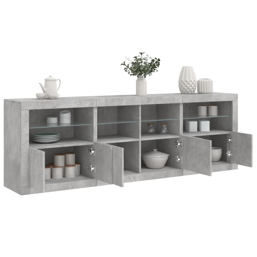 Dressoir Met Led-Verlichting 202X37X67 Cm Betongrijs