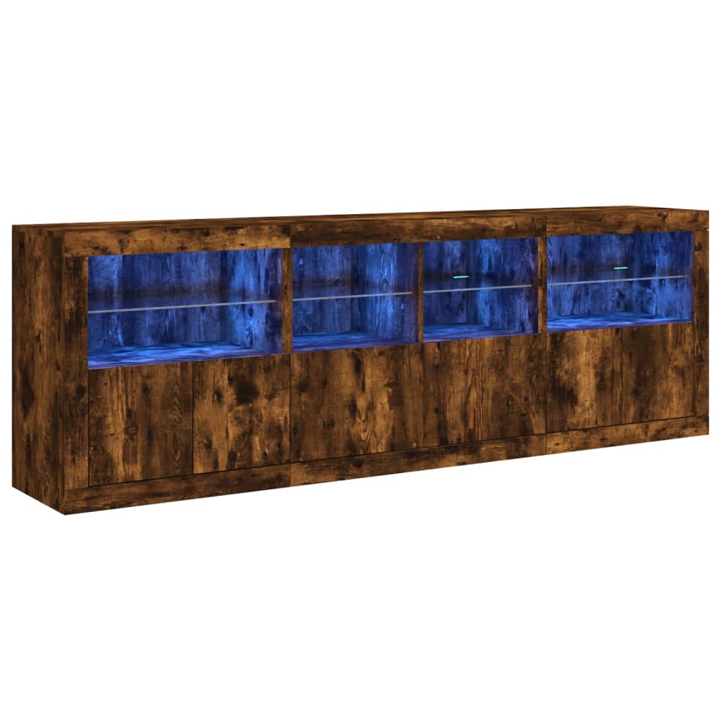 Dressoir Met Led-Verlichting 202X37X67 Cm Kleurig Gerookt eiken