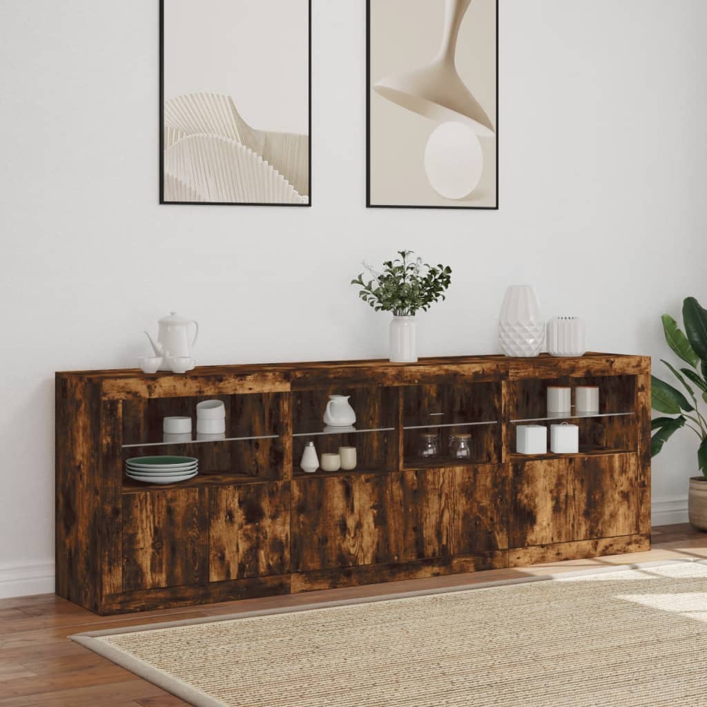 Dressoir Met Led-Verlichting 202X37X67 Cm Kleurig Gerookt eiken