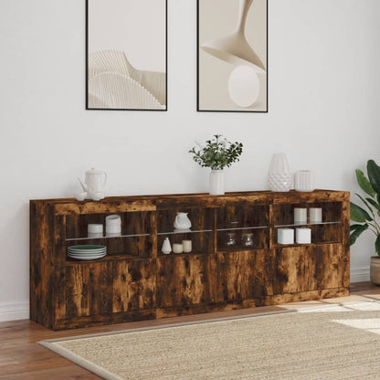 Dressoir Met Led-Verlichting 202X37X67 Cm Kleurig Gerookt eiken