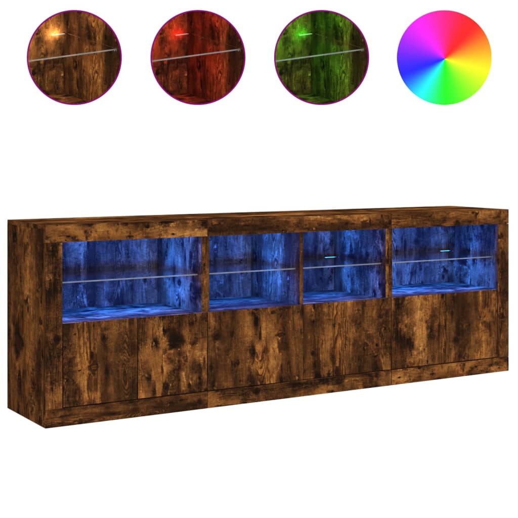 Dressoir Met Led-Verlichting 202X37X67 Cm Kleurig Gerookt eiken