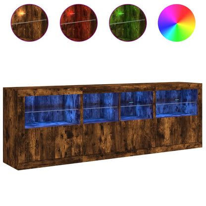 Dressoir Met Led-Verlichting 202X37X67 Cm Kleurig Gerookt eiken