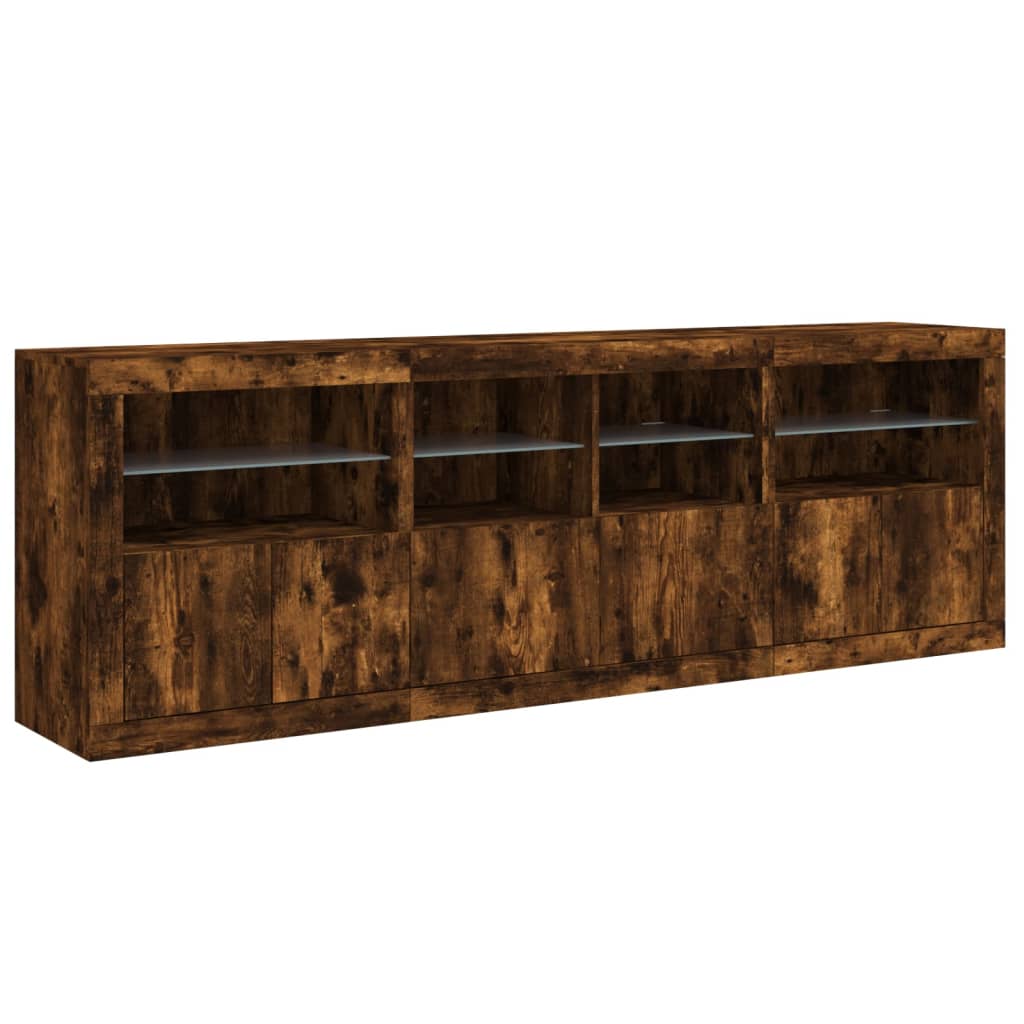 Dressoir Met Led-Verlichting 202X37X67 Cm Kleurig Gerookt eiken