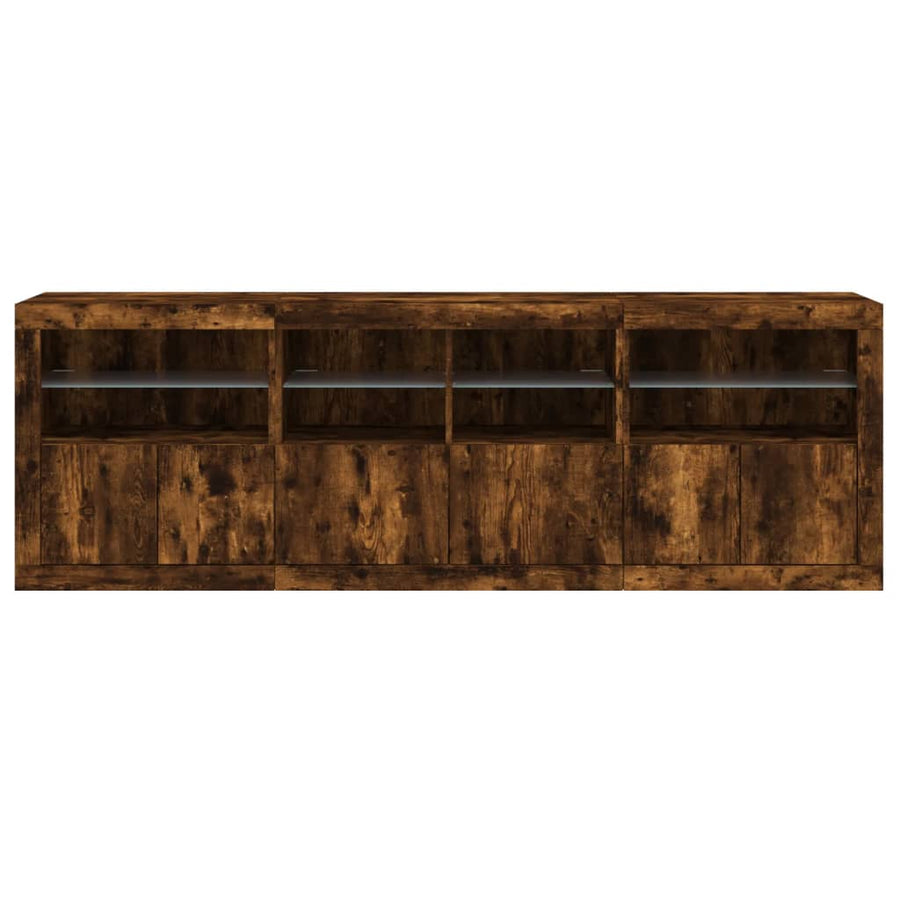 Dressoir Met Led-Verlichting 202X37X67 Cm Kleurig Gerookt eiken