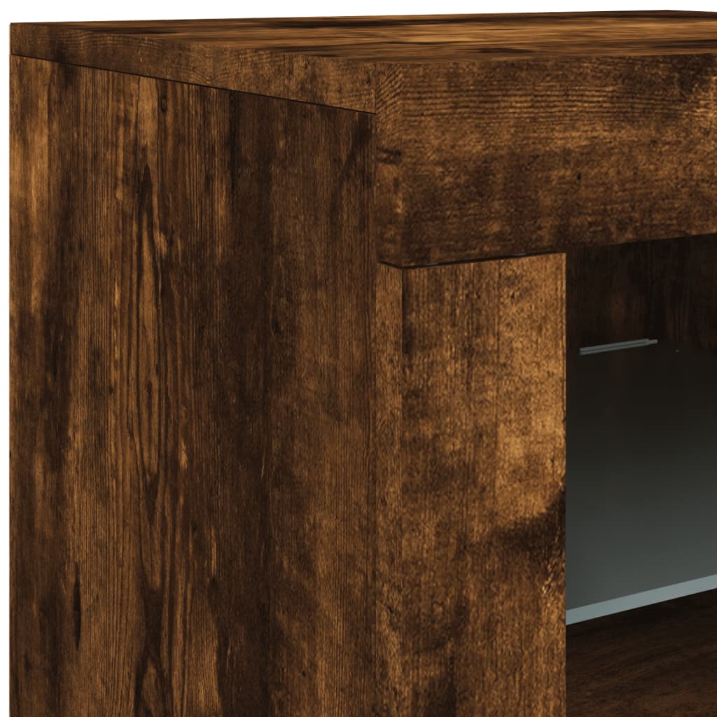 Dressoir Met Led-Verlichting 202X37X67 Cm Kleurig Gerookt eiken