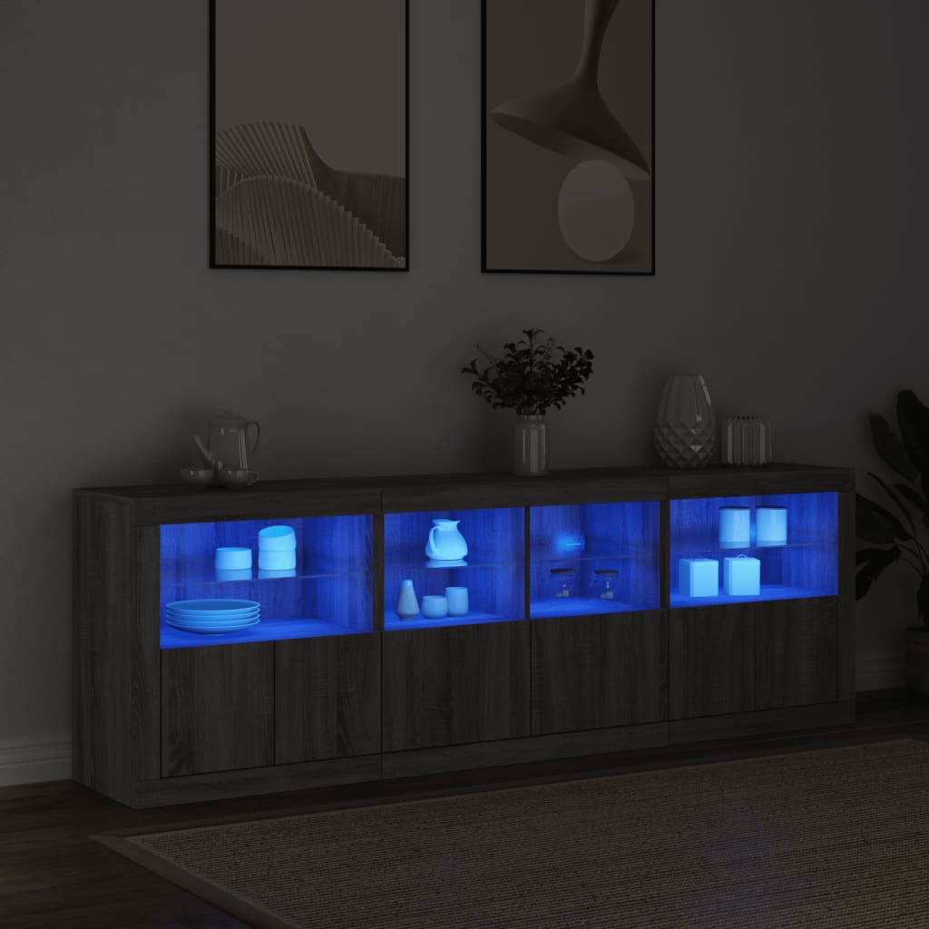 Dressoir Met Led-Verlichting 202X37X67 Cm Eiken Grijs sonoma