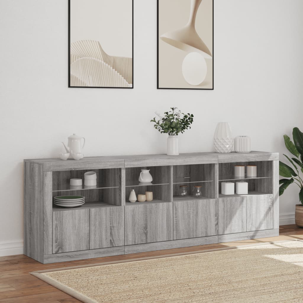 Dressoir Met Led-Verlichting 202X37X67 Cm Eiken Grijs sonoma