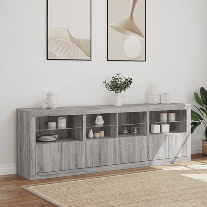 Dressoir Met Led-Verlichting 202X37X67 Cm Eiken Grijs sonoma