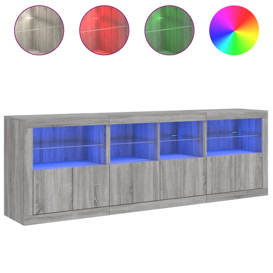 Dressoir met LED-verlichting 202x37x67 cm grijs sonoma eiken