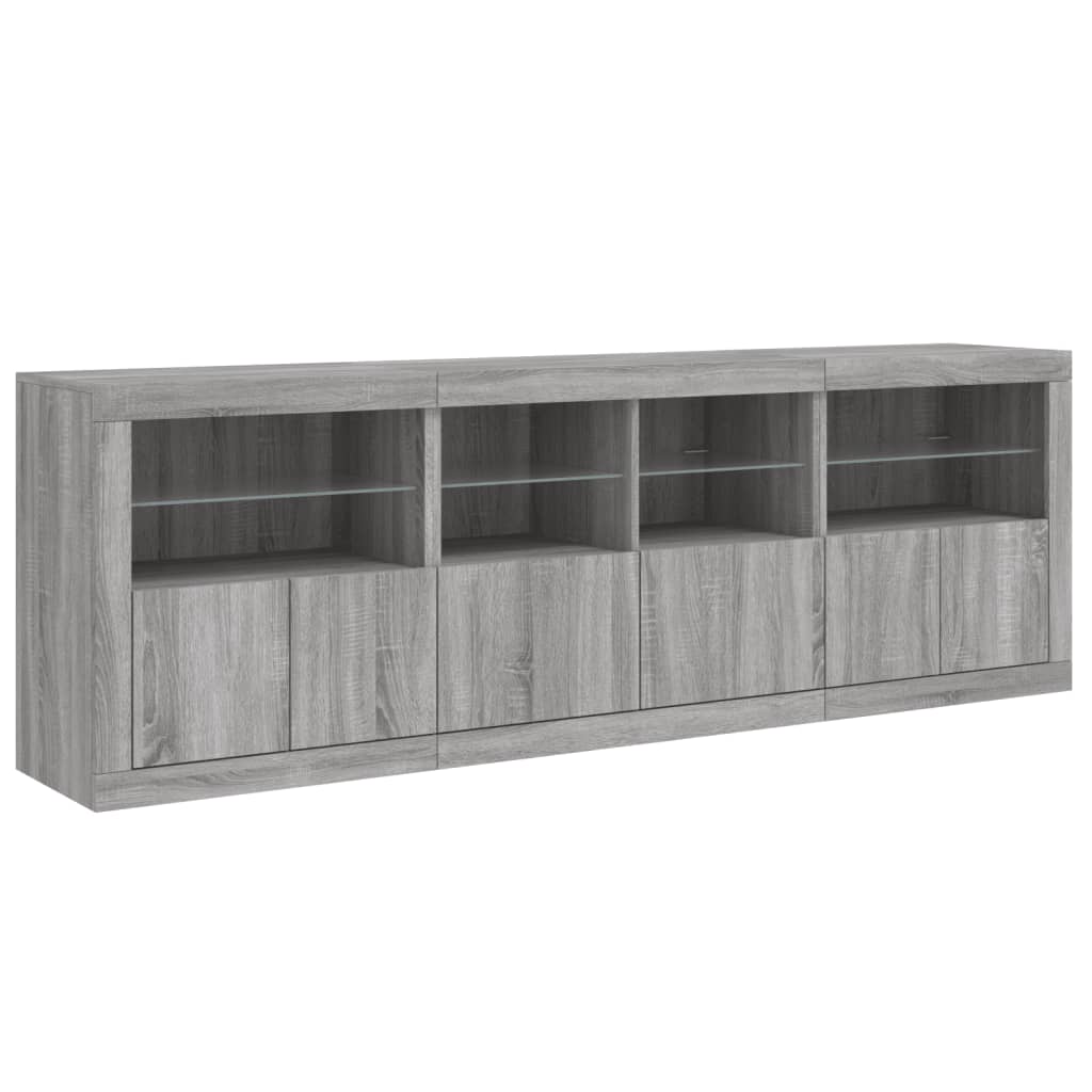 Dressoir Met Led-Verlichting 202X37X67 Cm Eiken Grijs sonoma