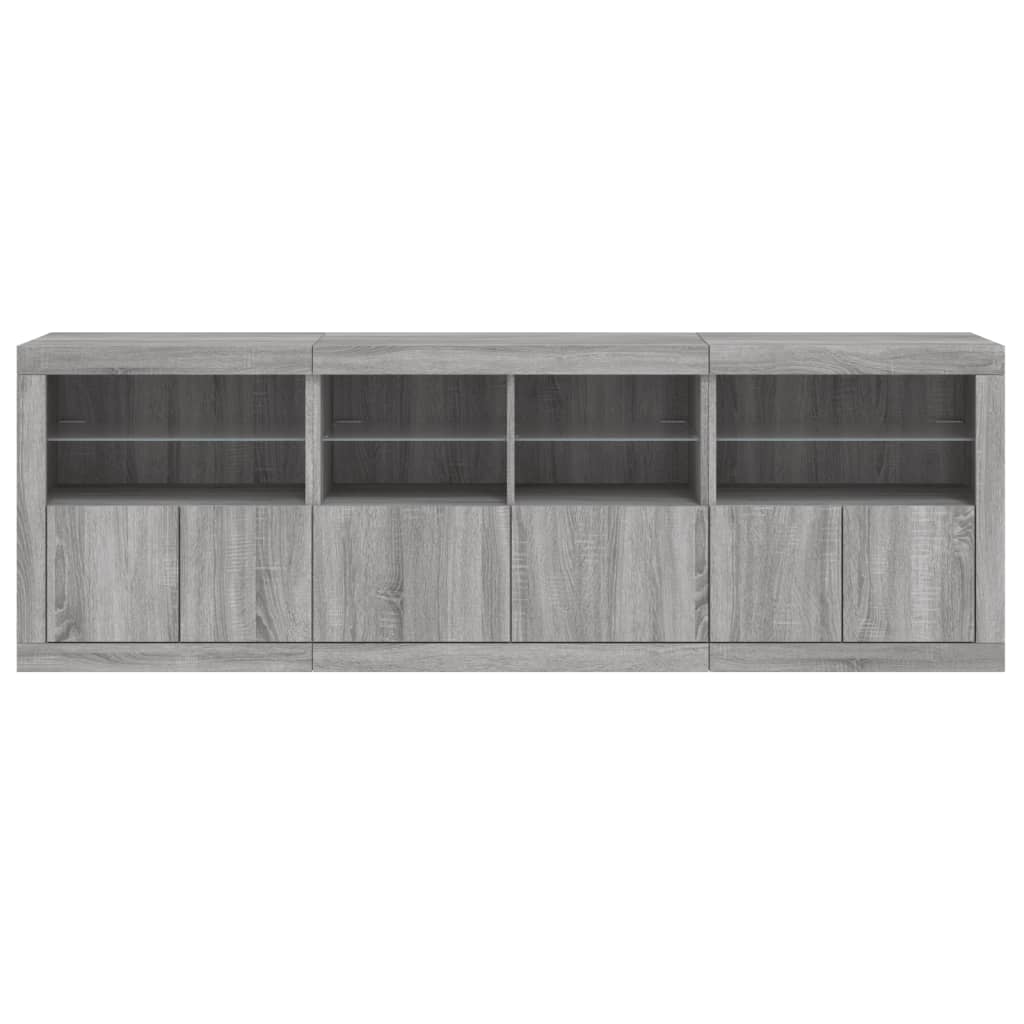 Dressoir Met Led-Verlichting 202X37X67 Cm Eiken Grijs sonoma