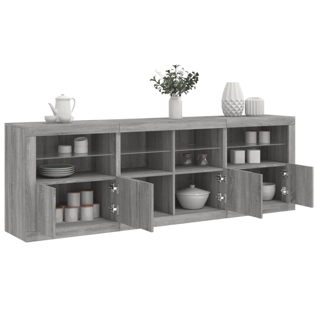 Dressoir Met Led-Verlichting 202X37X67 Cm Eiken Grijs sonoma