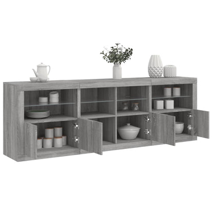 Dressoir Met Led-Verlichting 202X37X67 Cm Eiken Grijs sonoma