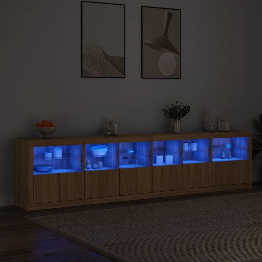 Dressoir Met Led-Verlichting 283X37X67 Cm Kleurig Sonoma eiken