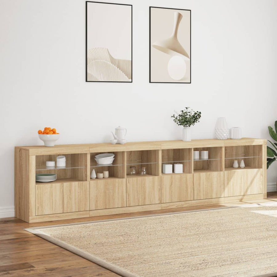 Dressoir Met Led-Verlichting 283X37X67 Cm Kleurig Sonoma eiken