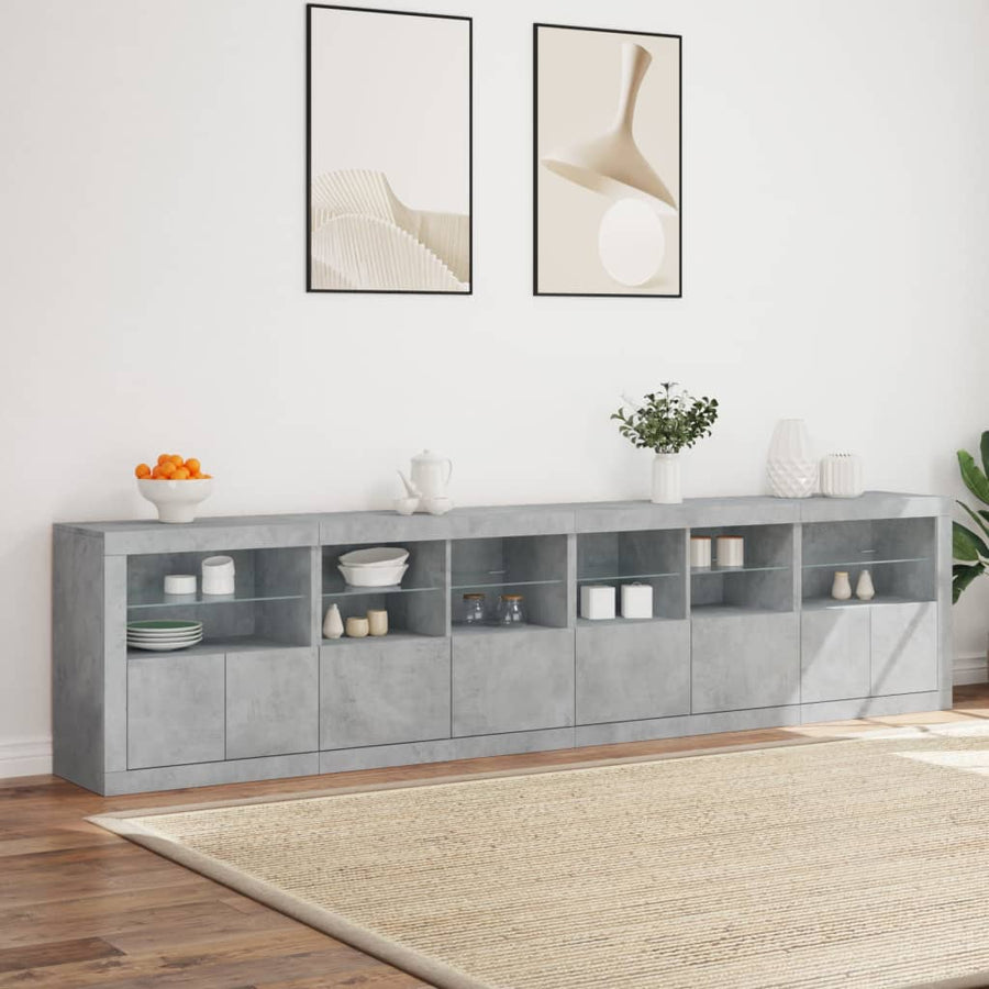 Dressoir Met Led-Verlichting 283X37X67 Cm Betongrijs