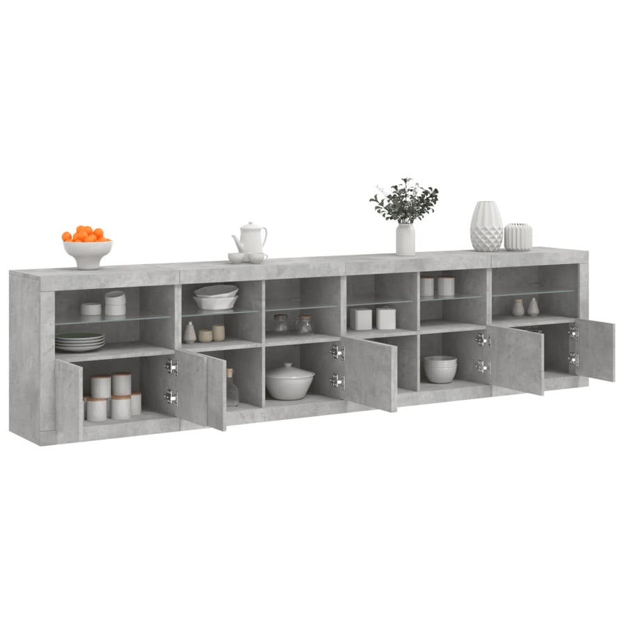 Dressoir Met Led-Verlichting 283X37X67 Cm Betongrijs