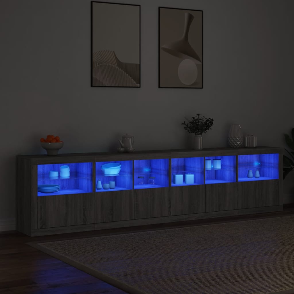 Dressoir Met Led-Verlichting 283X37X67 Cm Eiken Grijs sonoma