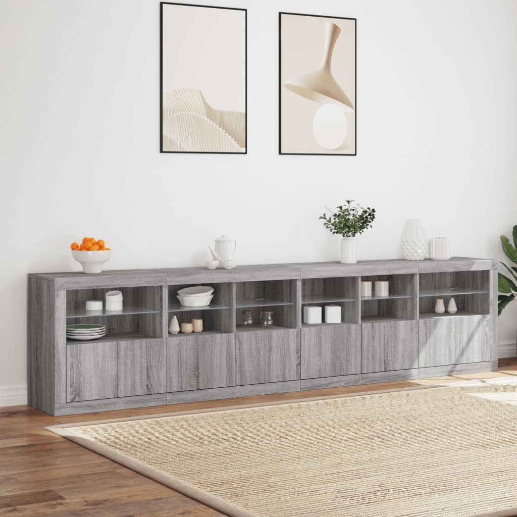 Dressoir Met Led-Verlichting 283X37X67 Cm Eiken Grijs sonoma