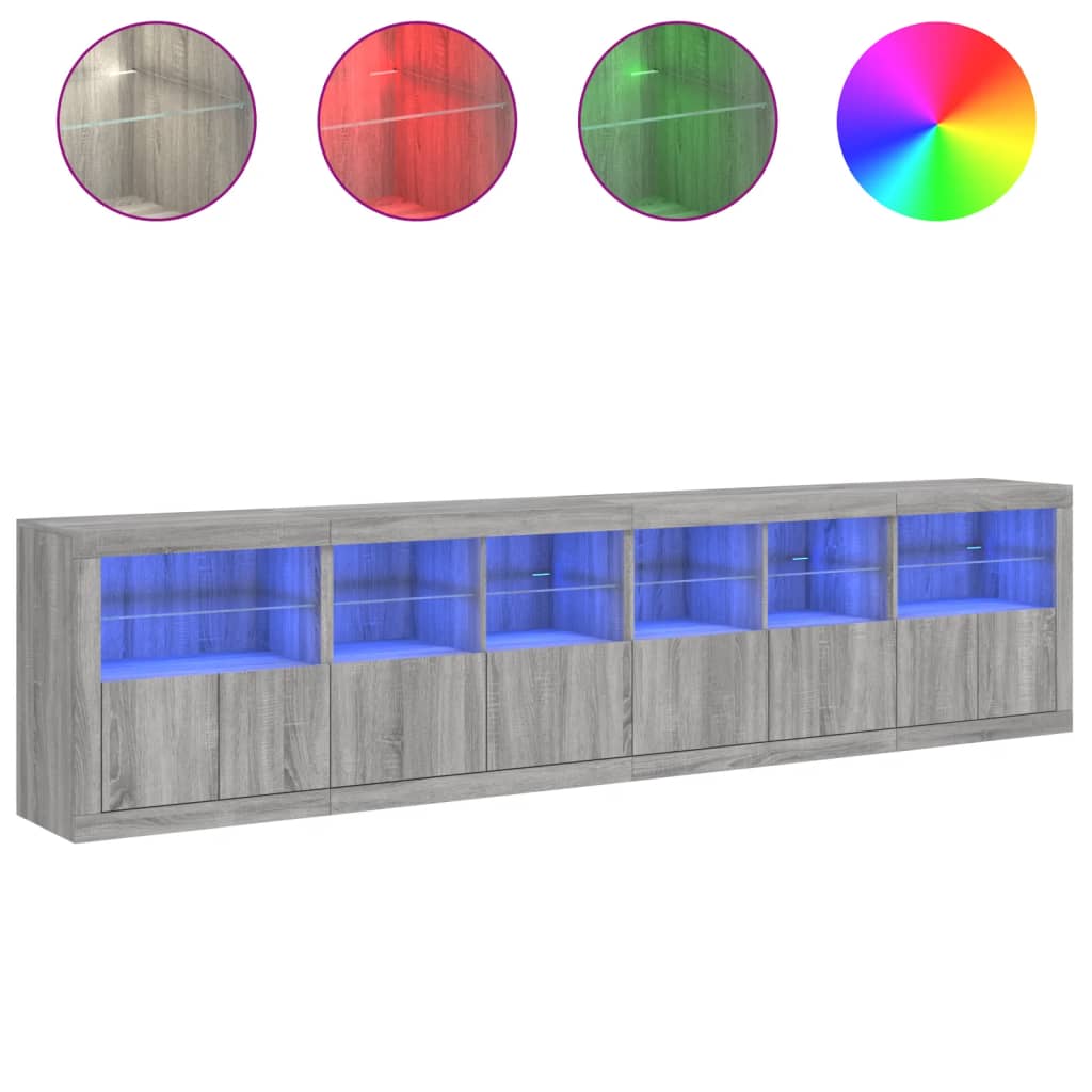 Dressoir Met Led-Verlichting 283X37X67 Cm Eiken Grijs sonoma