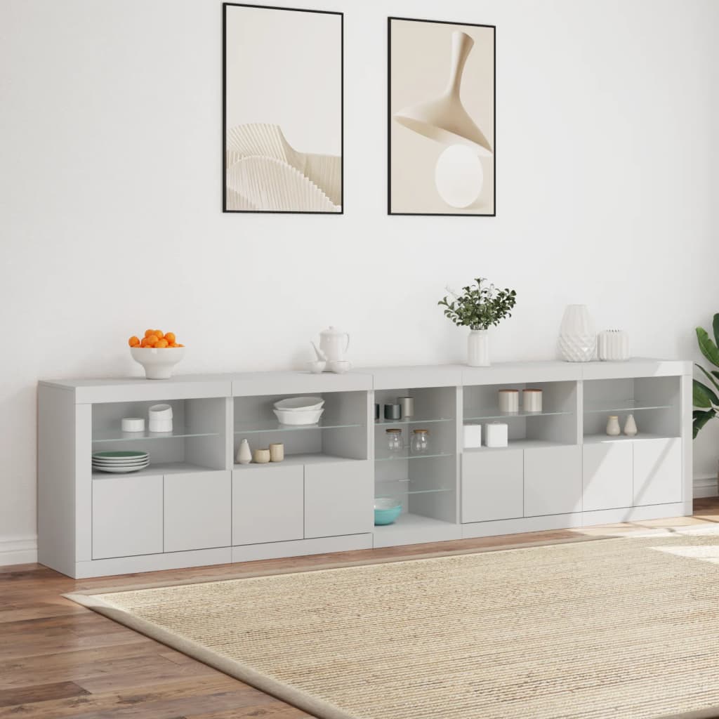 Dressoir Met Led-Verlichting 283X37X67 Cm Wit