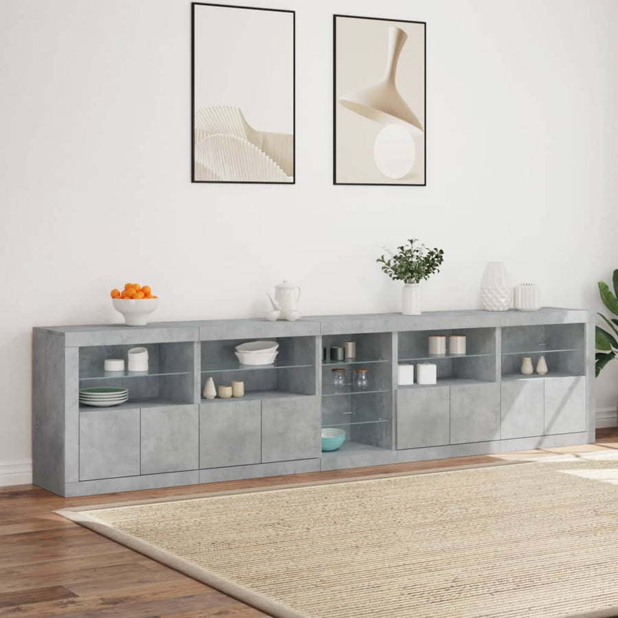 Dressoir Met Led-Verlichting 283X37X67 Cm Betongrijs
