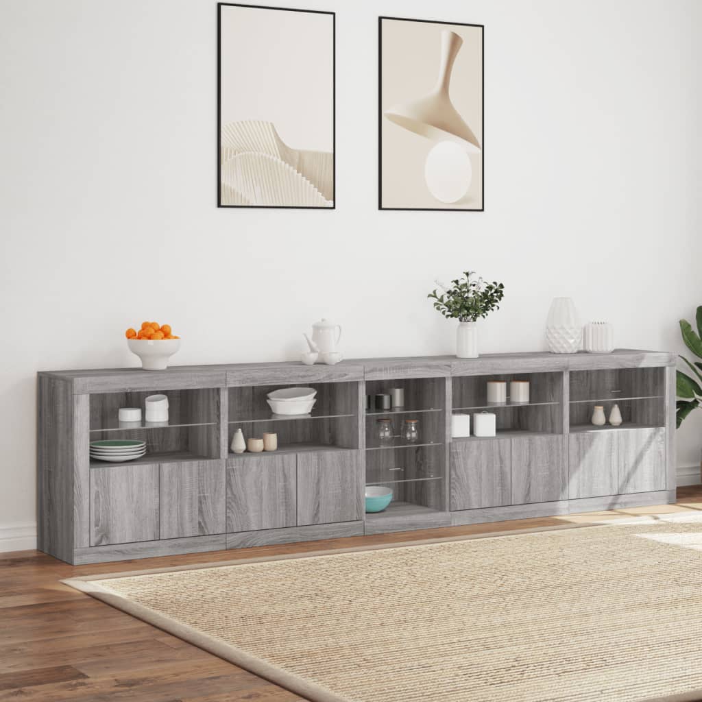 Dressoir Met Led-Verlichting 283X37X67 Cm Eiken Grijs sonoma